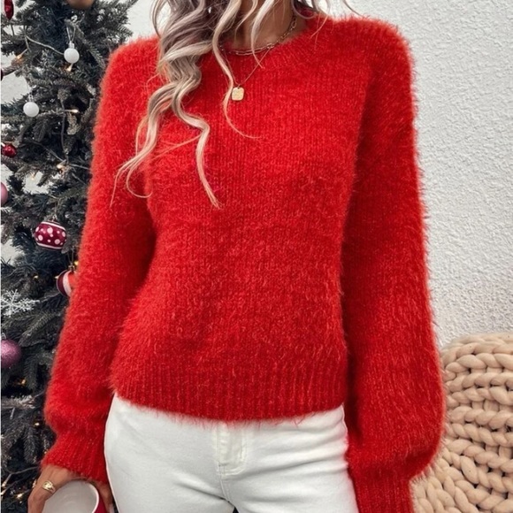 Sold out !New red fuzzy long sleeve sweater - Picture 7 of 9